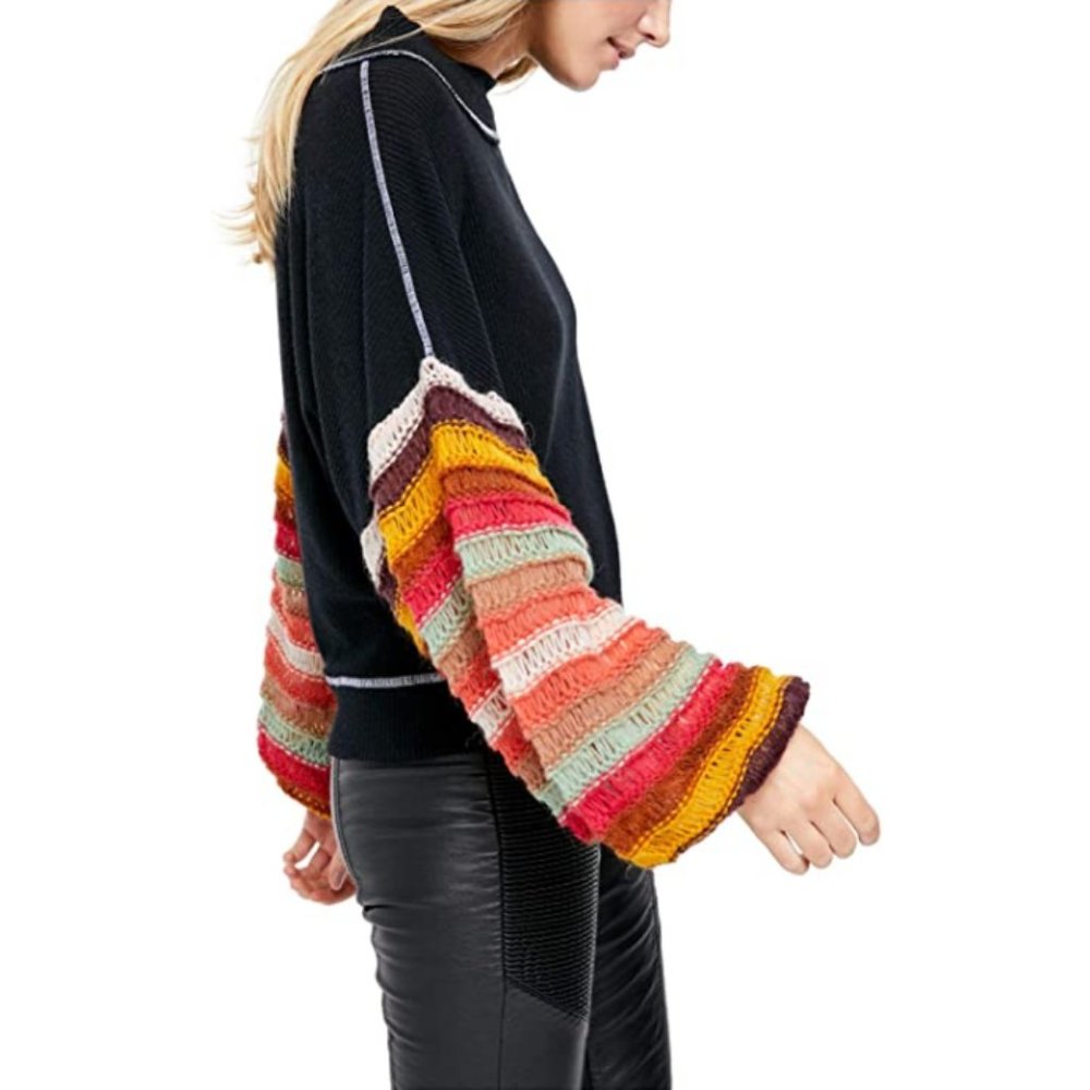 NWT Free People black balloon sleeve sweater top L - Picture 6 of 9